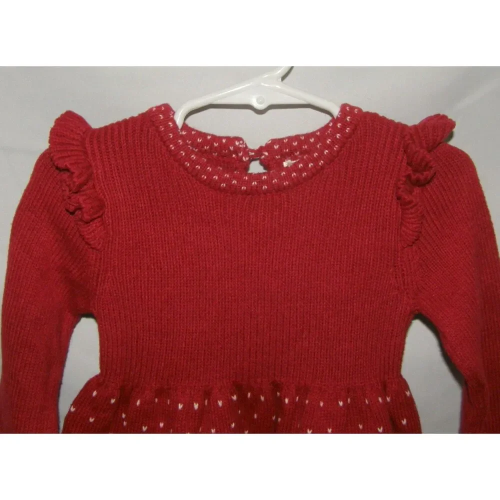 Girls Sz 24 Months Red Ribbed Long Sleeve Sweater Ruffled Cozy Dress MAX STUDIO